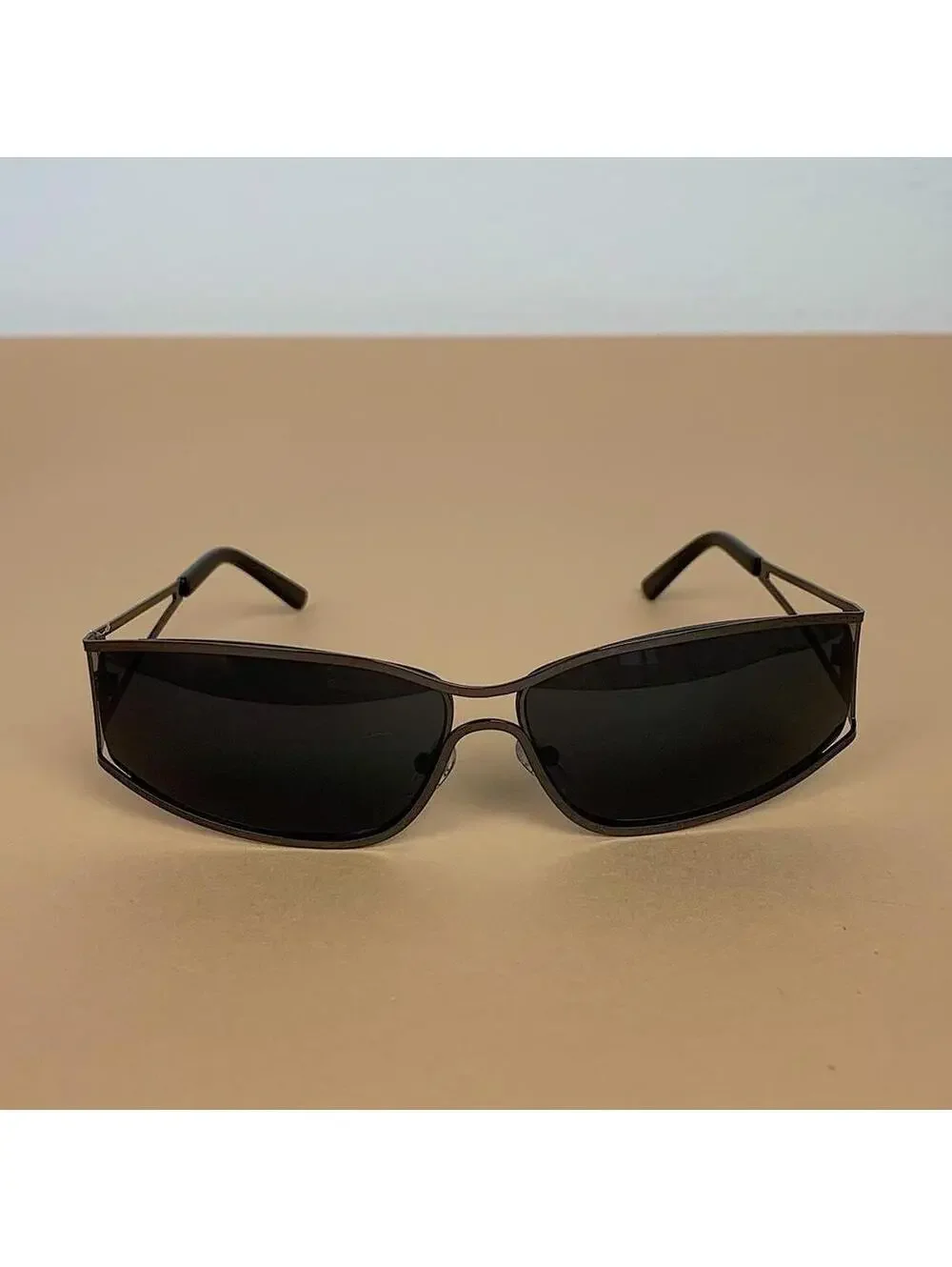 Vintage y2k 2000s classy black trim sunglasses. Chrome trim dark lenses